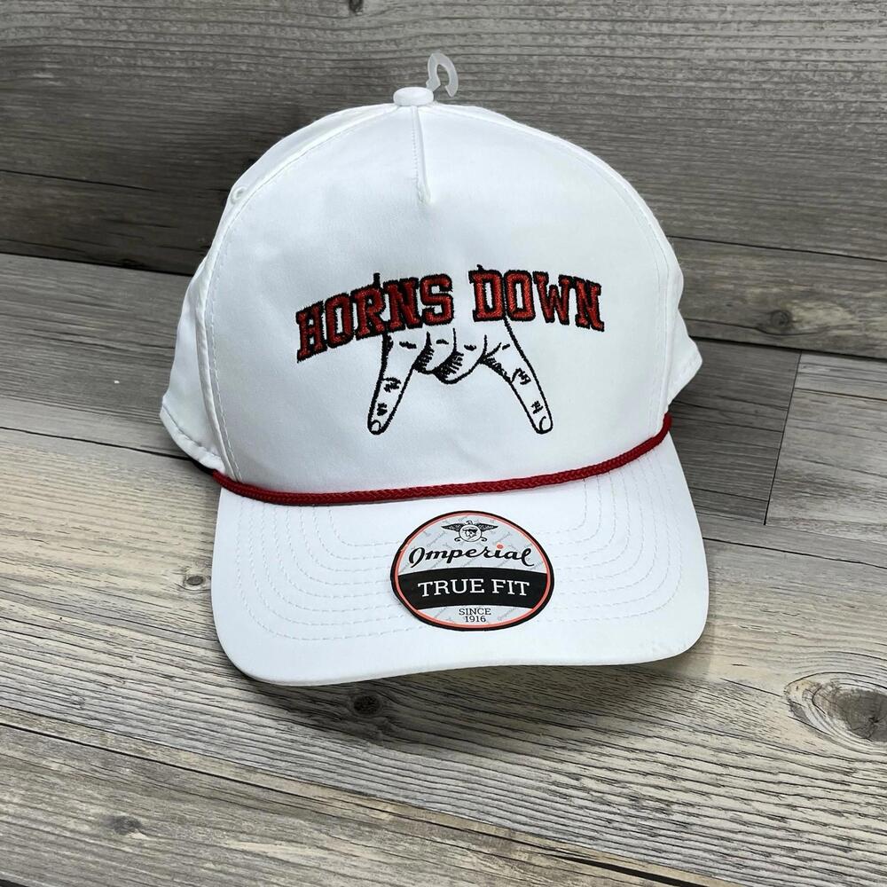 Horns Down Beat Texas Imperial White & Red Hat Rope Snapback Adult cap NEW